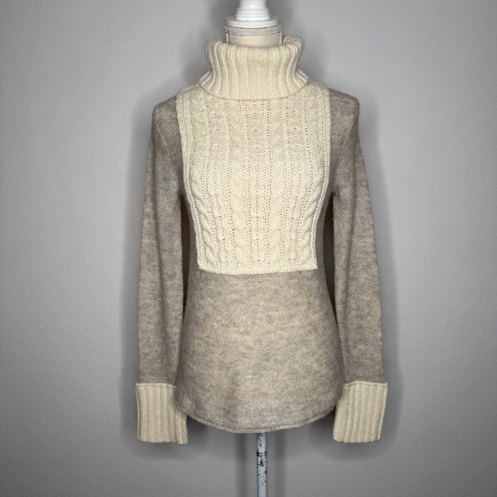 Tory Burch Gretchen Cream Mixed Knit Colorblock Turtleneck Sweater Size S